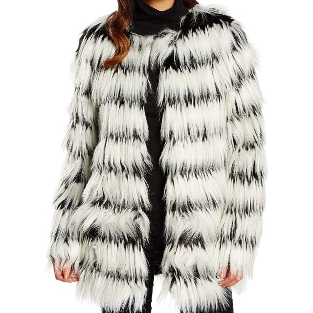 Noisy May black and white faux fur coat